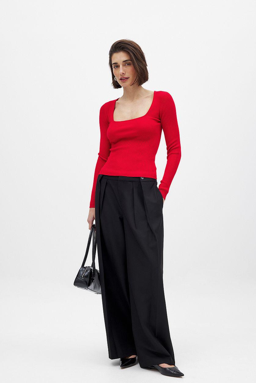 Ribbed Knitted Square Neck Top Product Image