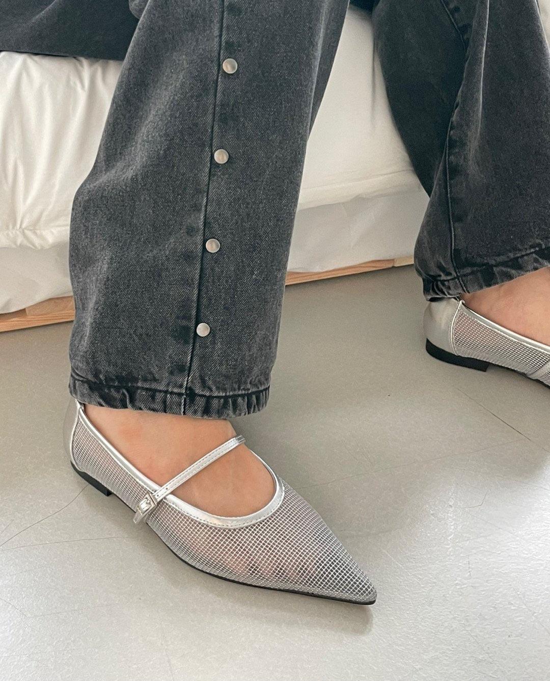 Jackie Mesh Flats in Silver Product Image