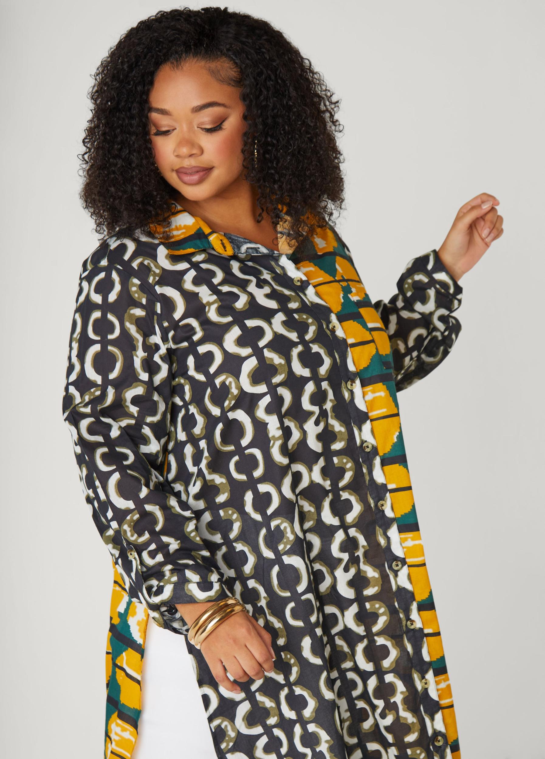 Plus Size Abstract Cotton Duster Shirt Ashley Stewart Product Image