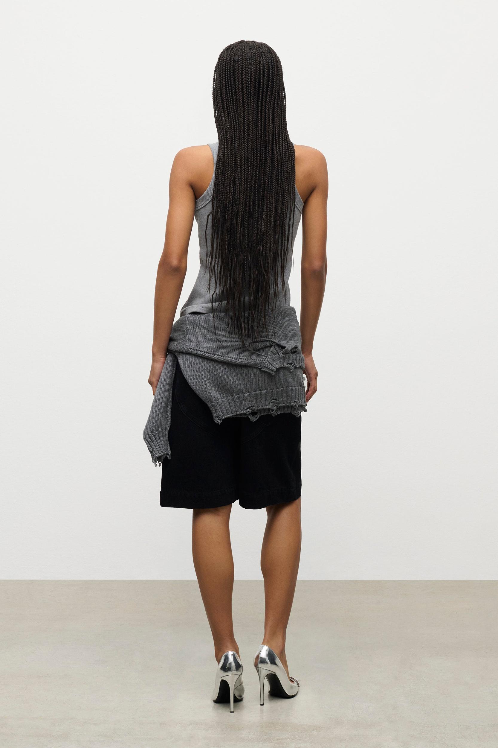 Distressed Crystal Ribbed Knit Tank Top Product Image