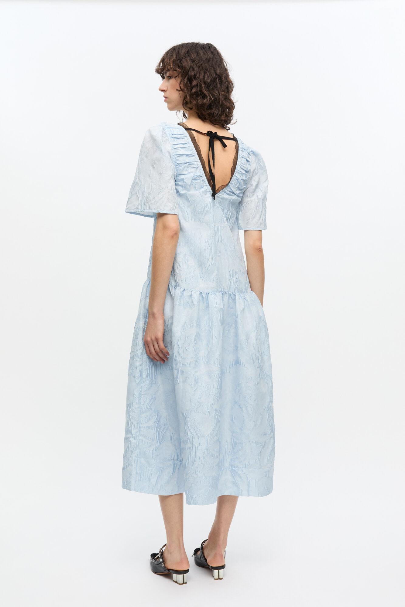 Blue Textured Cloque Midi Dress Product Image