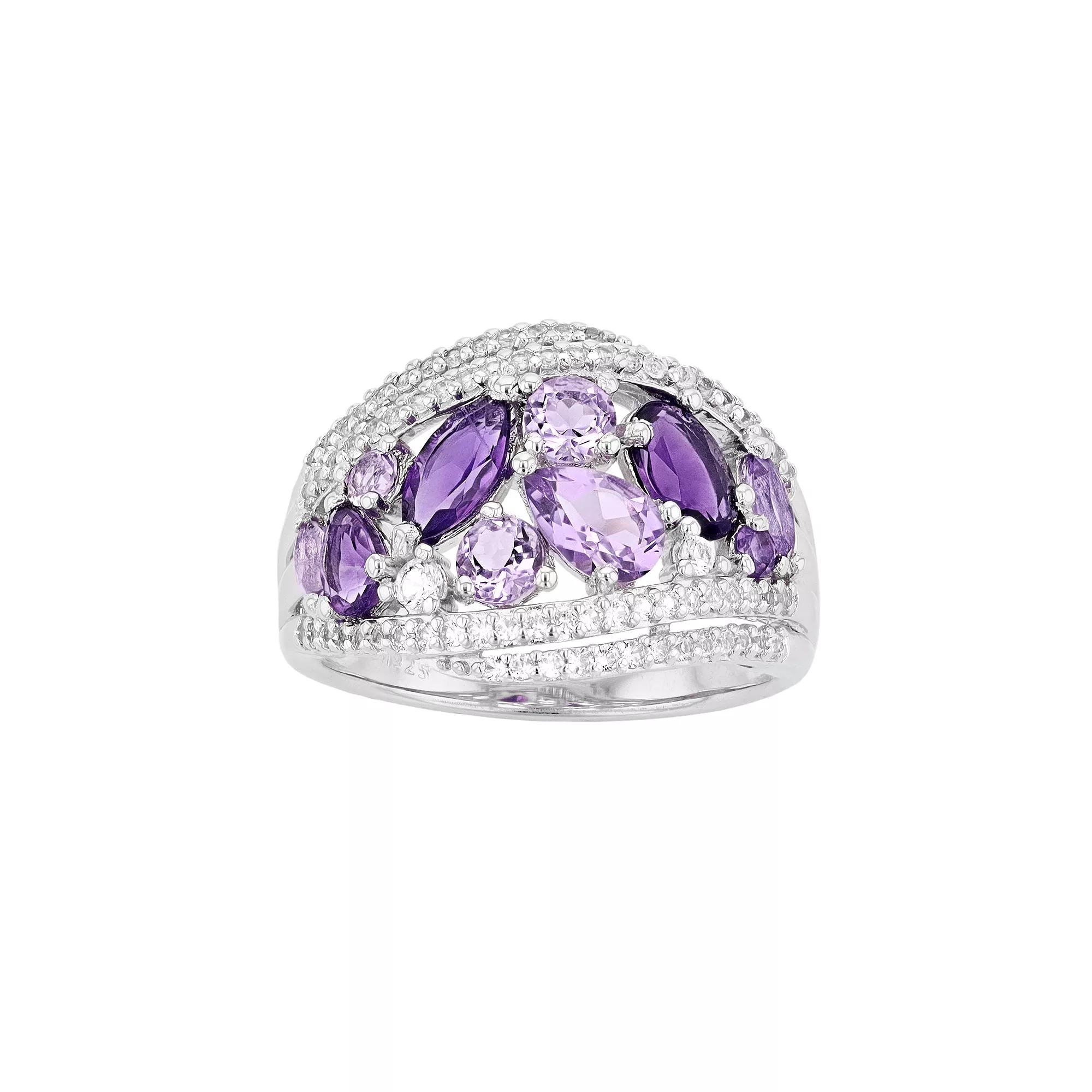 Sterling Silver Amethyst & Lab-Created White Sapphire Cluster Ring, Women's, Size: 7 Product Image