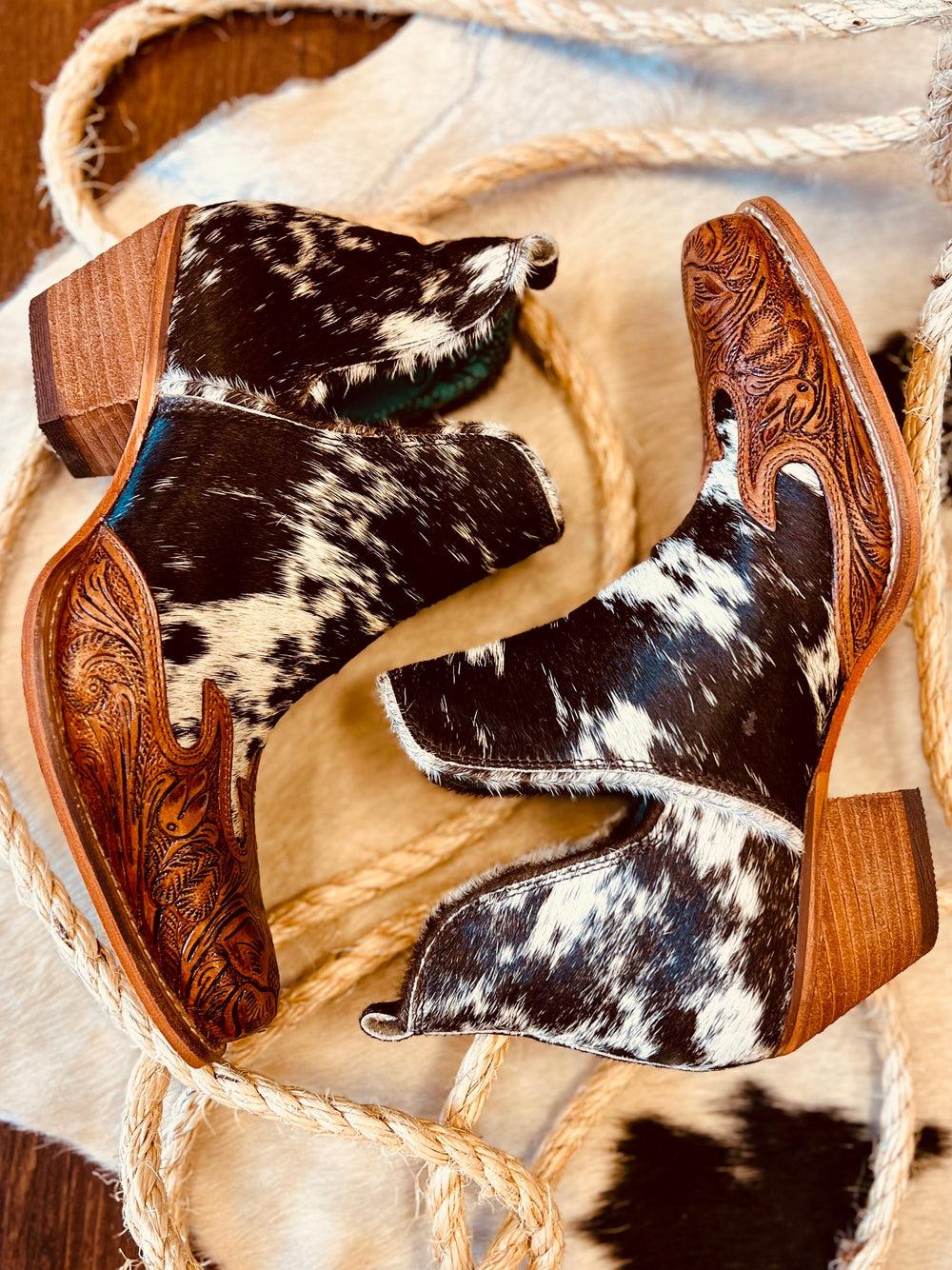 Frisco Blossom Hair On Hide Tooled Booties Product Image