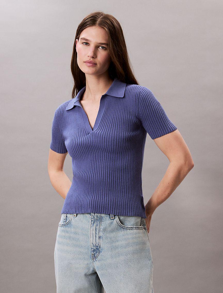 Smooth Cotton Rib Sweater Polo Shirt Product Image