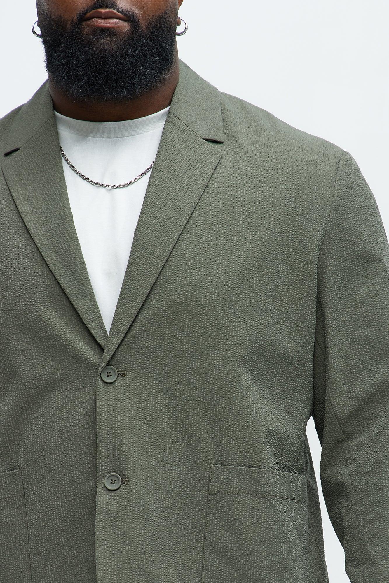 Seersucker Casual Blazer - Olive Product Image