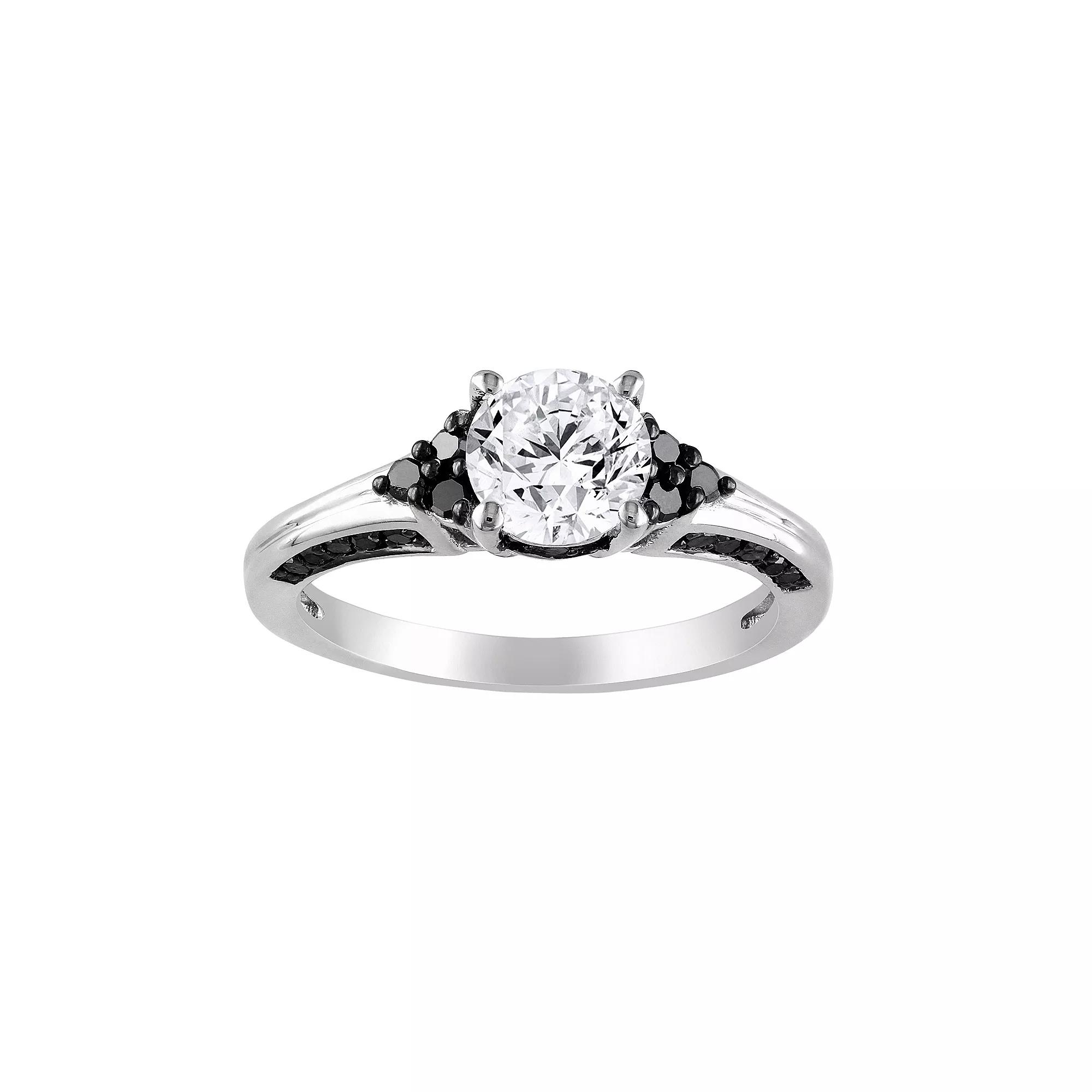 Stella Grace Lab-Created White Sapphire and Black Diamond Cluster Engagement Ring in Sterling Silver (3/8 ct. T.W.), Womens Product Image