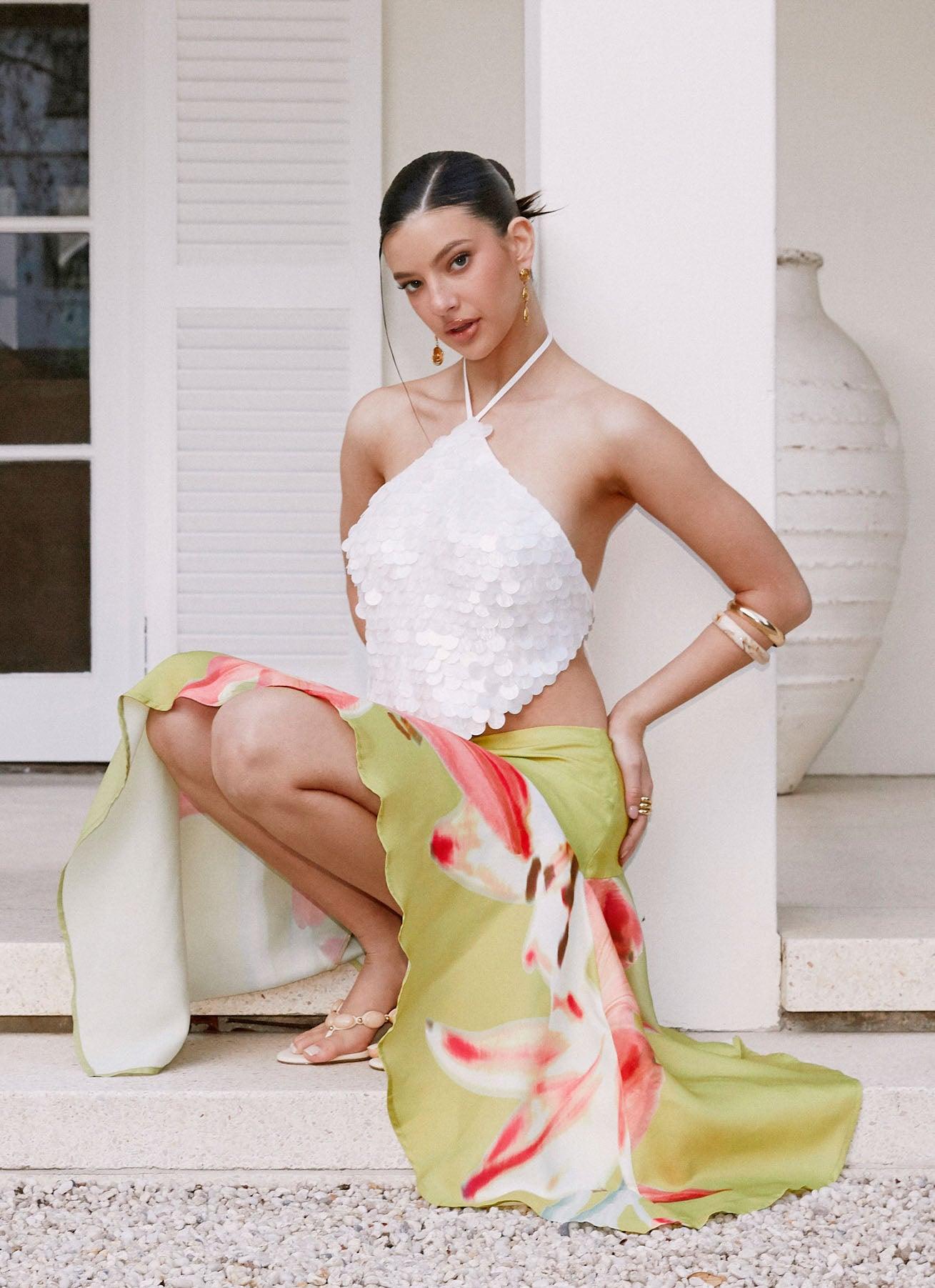 Tijana Beaded Halter Top - Ivory Product Image