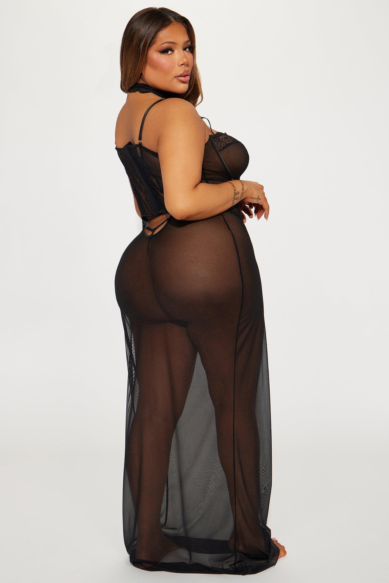 Shy Around You Choker Lace Maxi Gown Babydoll - Black Product Image