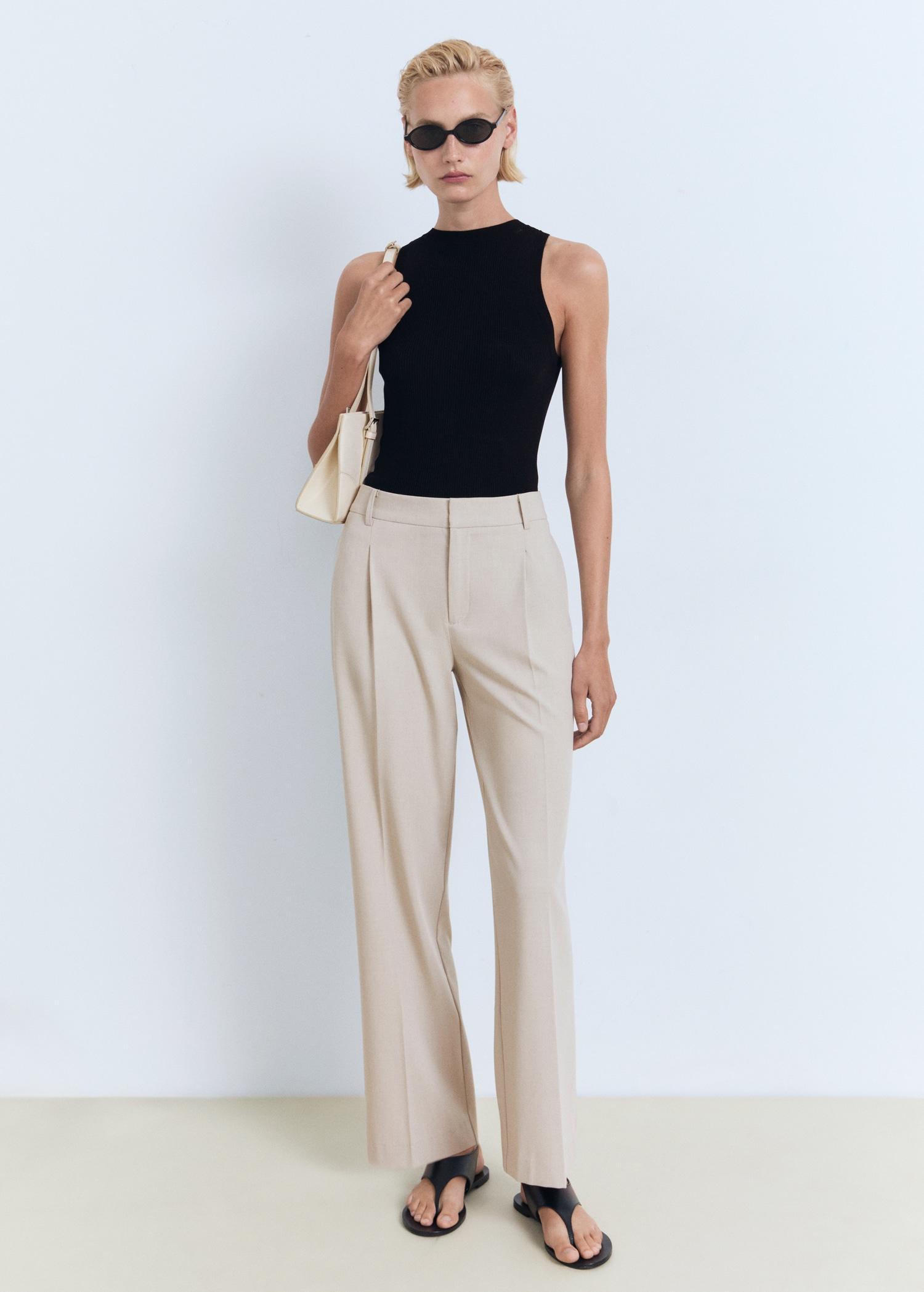 Straight-fit pleated pants - Women | MANGO USA Product Image