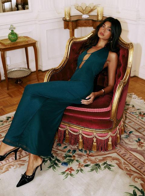 Heartseeker Halter Maxi Dress Forest Green Product Image