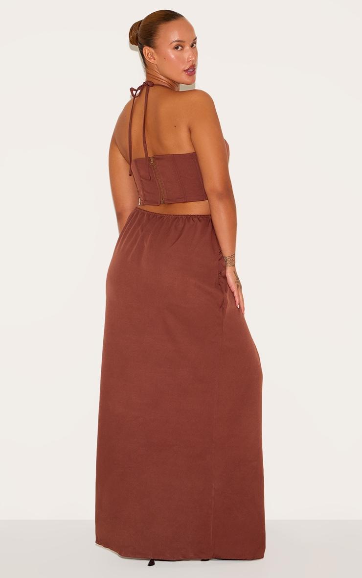 Plus Chocolate Corset Ruched Maxi Dress Product Image