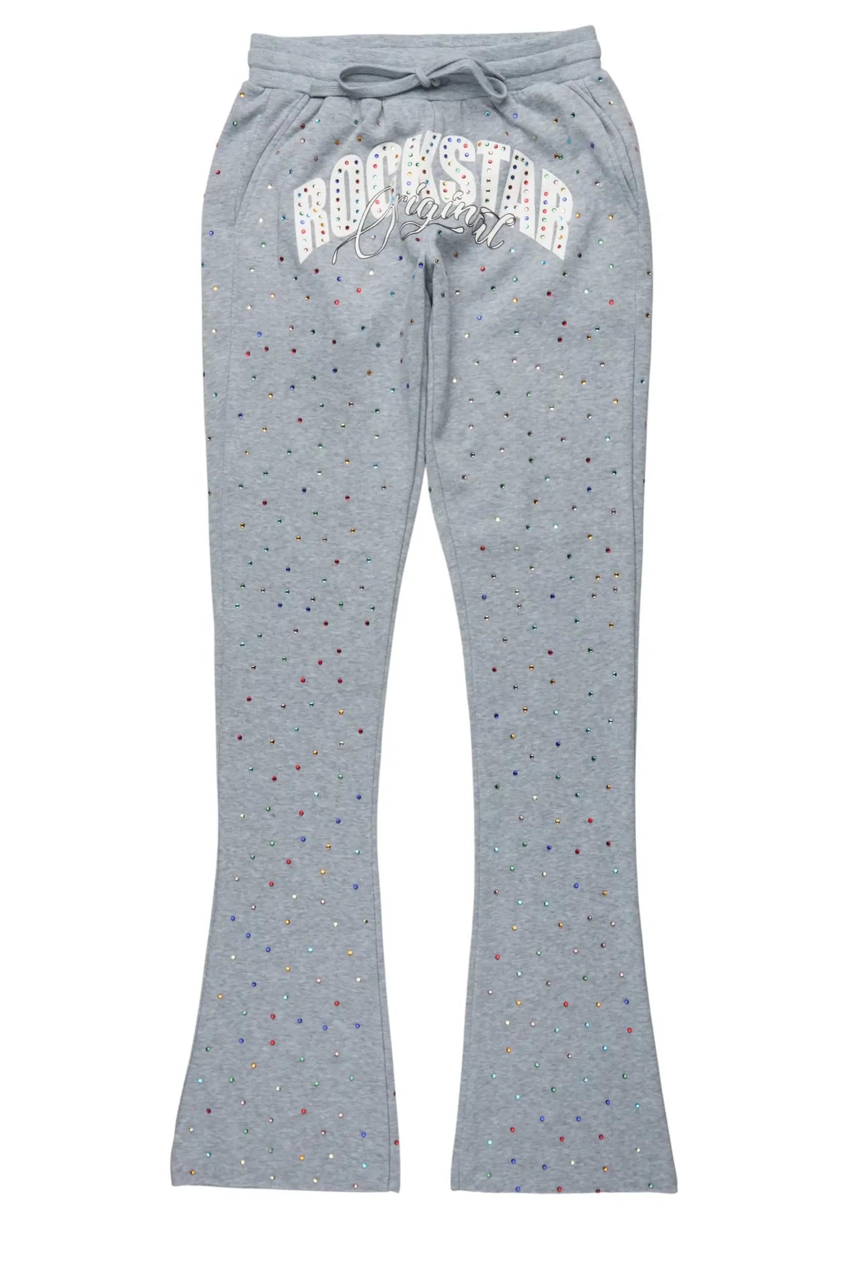 Franchesca Heather Grey Rhinestone Stacked Track Pant Female Product Image