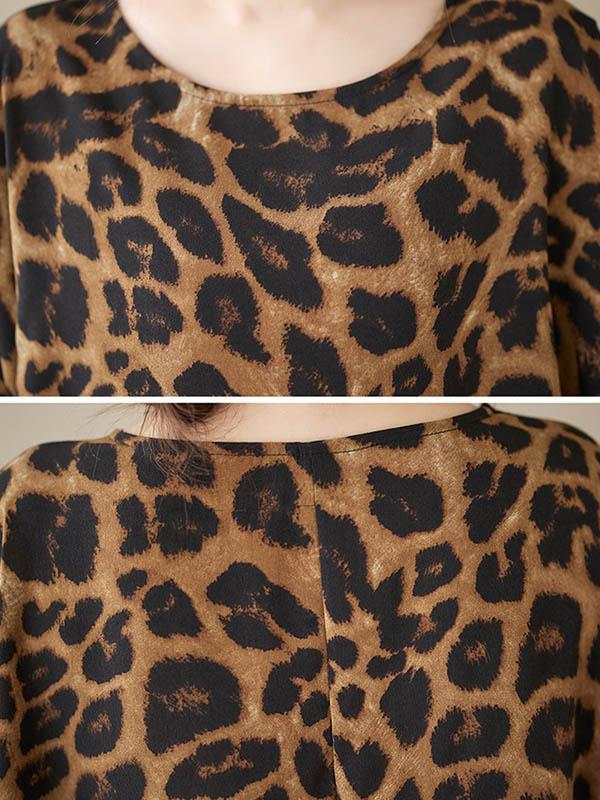 Batwing Sleeves Loose Leopard Round-Neck T-Shirts Tops Product Image