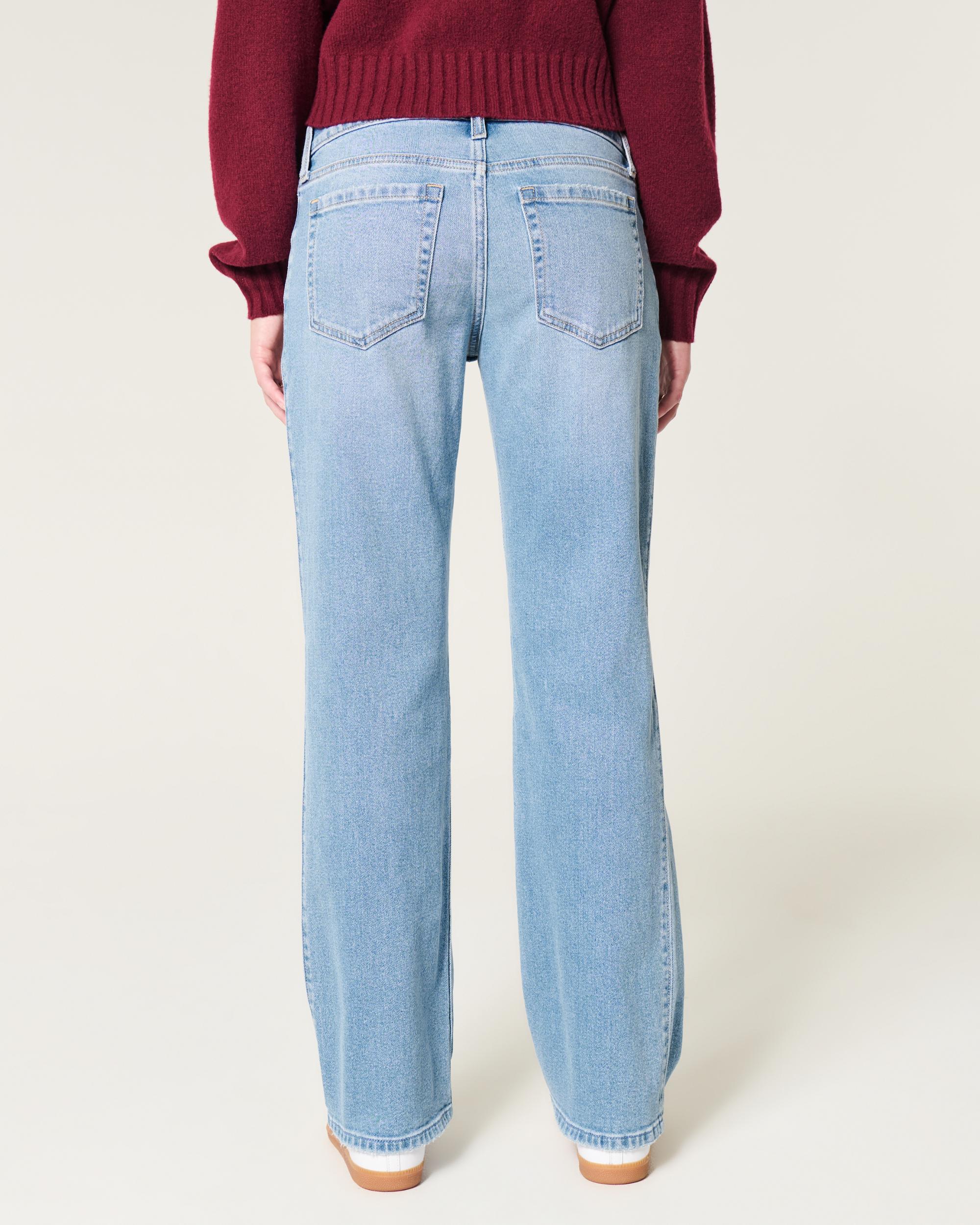 Low-Rise Ripped Medium Wash Relaxed Straight Jeans Product Image
