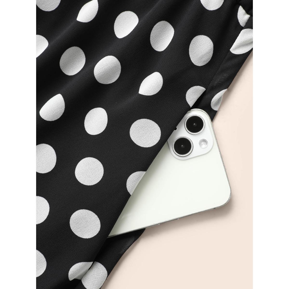 Plus Size Halter Polka Dot Ruffle Hem Belted Dress Black Women Elegant See through Halter neck Sleeveless Curvy BloomChic 10/M Product Image