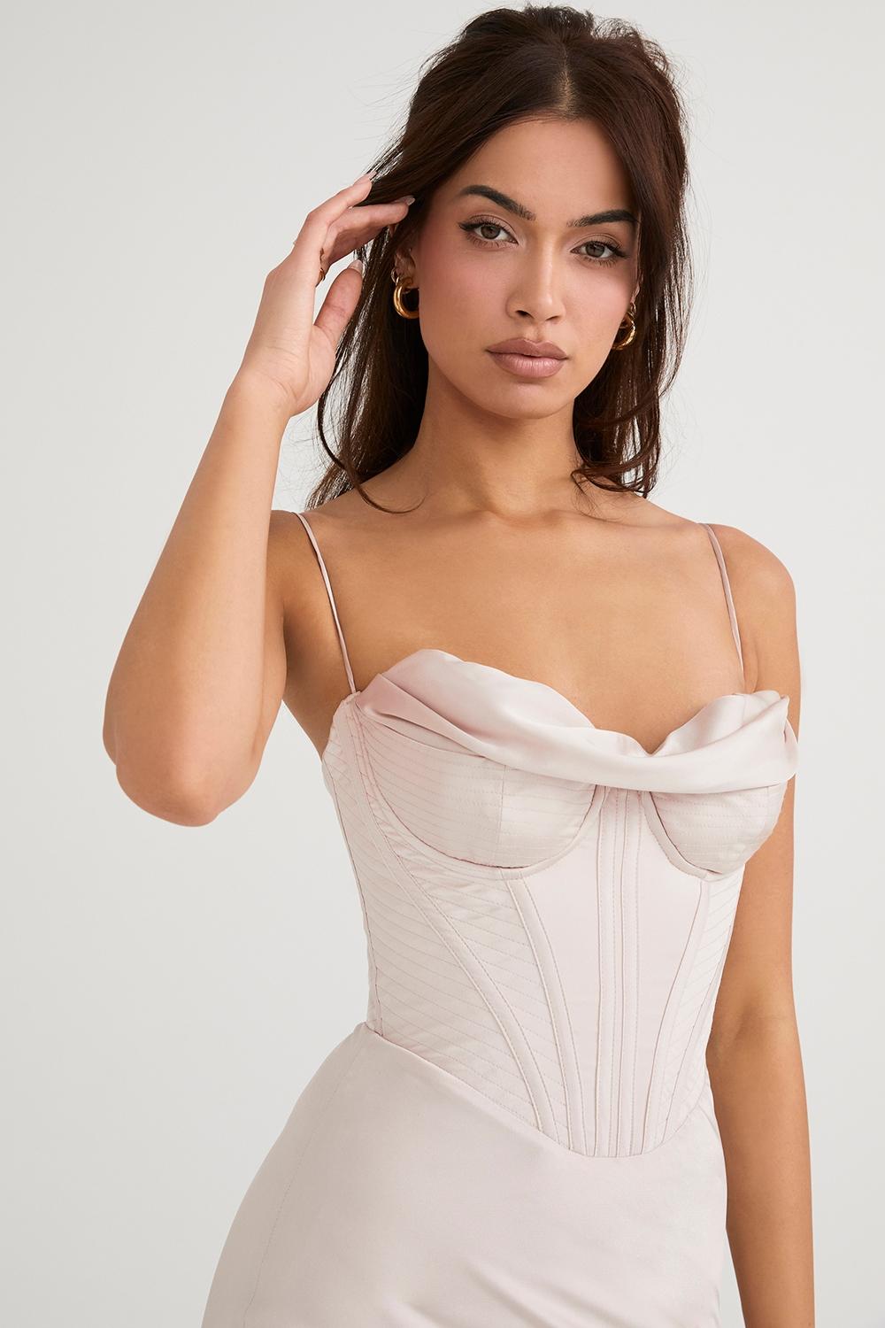 Myrna  crystal satin corset midi dress Product Image