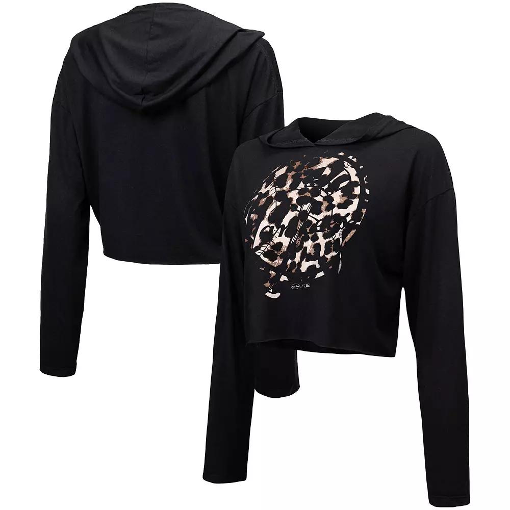 Women's Majestic Threads Black New York Yankees Leopard Cropped Hoodie,  Product Image