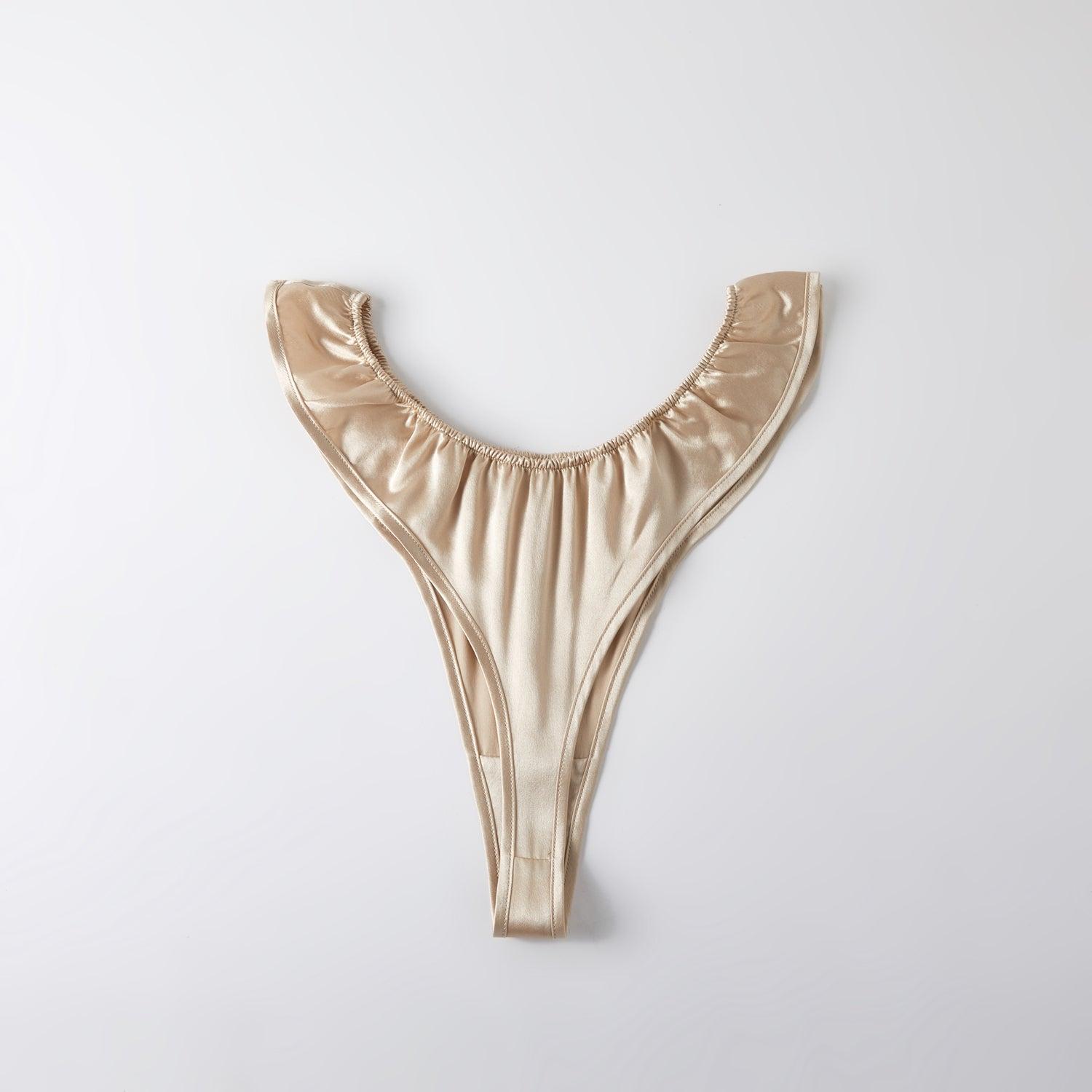 Pearl White Pure Mulberry Silk T-String Panties | Mid to High Waist | 22 Momme | Float Collection Product Image