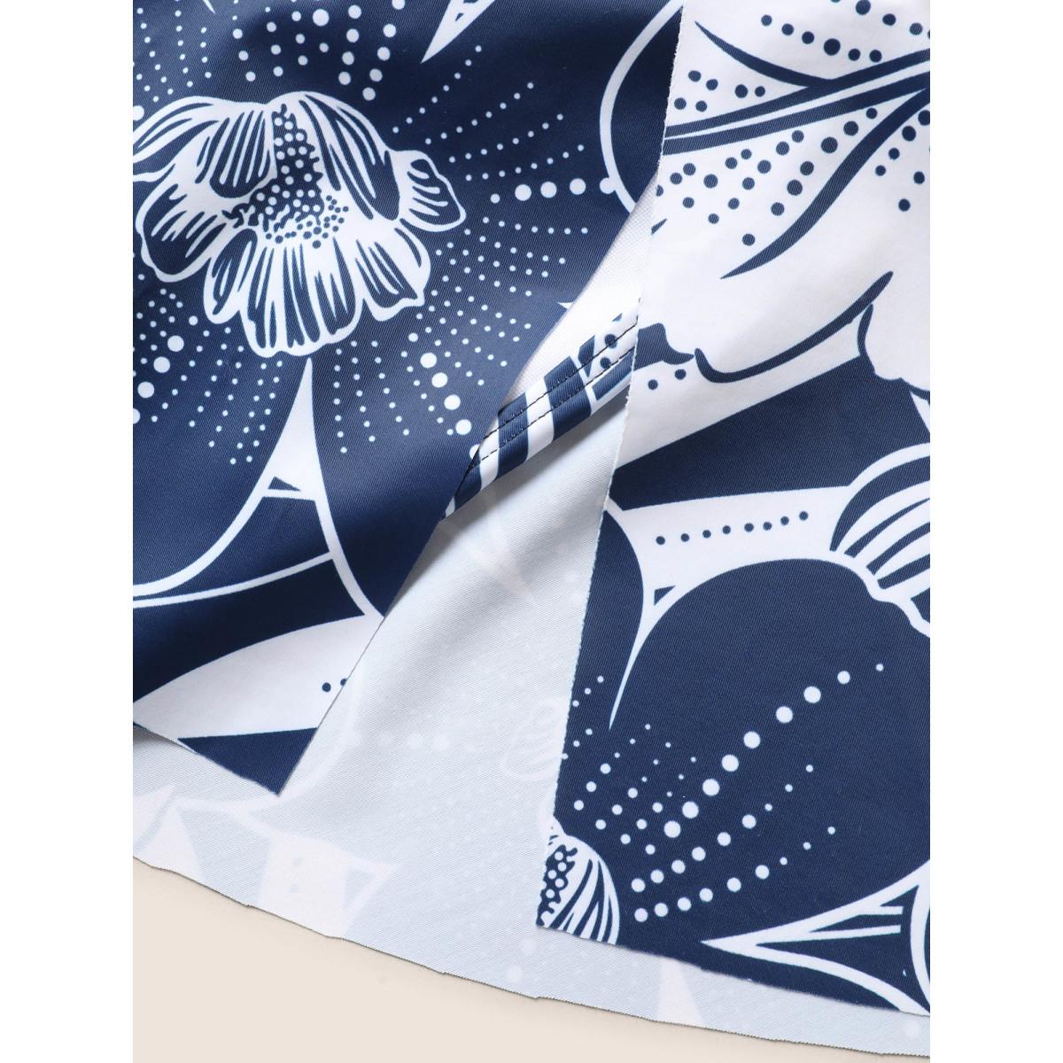 Plus Size Natural Flowers Heart Neckline Twist Swim Dress Women's Swimwear Indigo Beach Bodycon Heart neckline High stretch Curve Swim Dresses BloomChic 18-20/2X Product Image