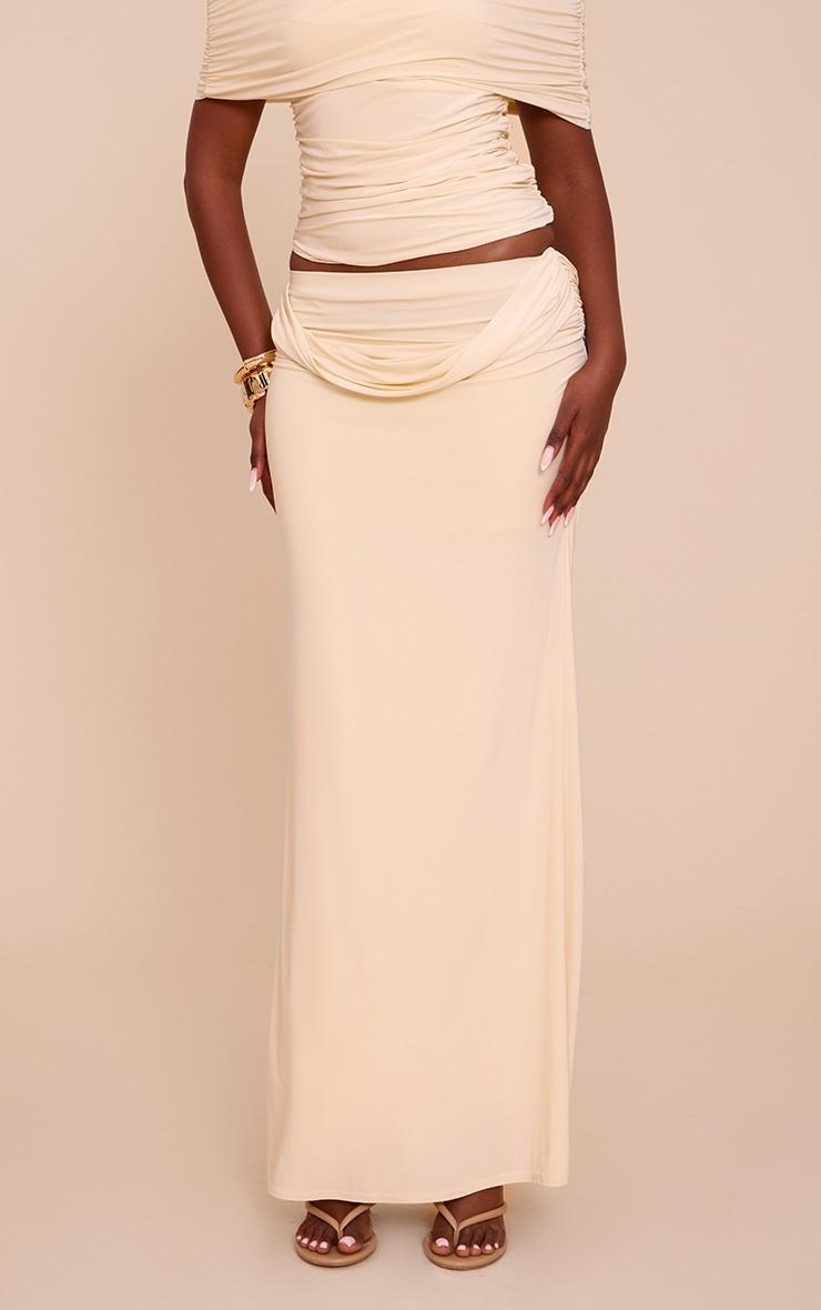 Cream Double Layer Slinky Drape Waist Maxi Skirt Product Image