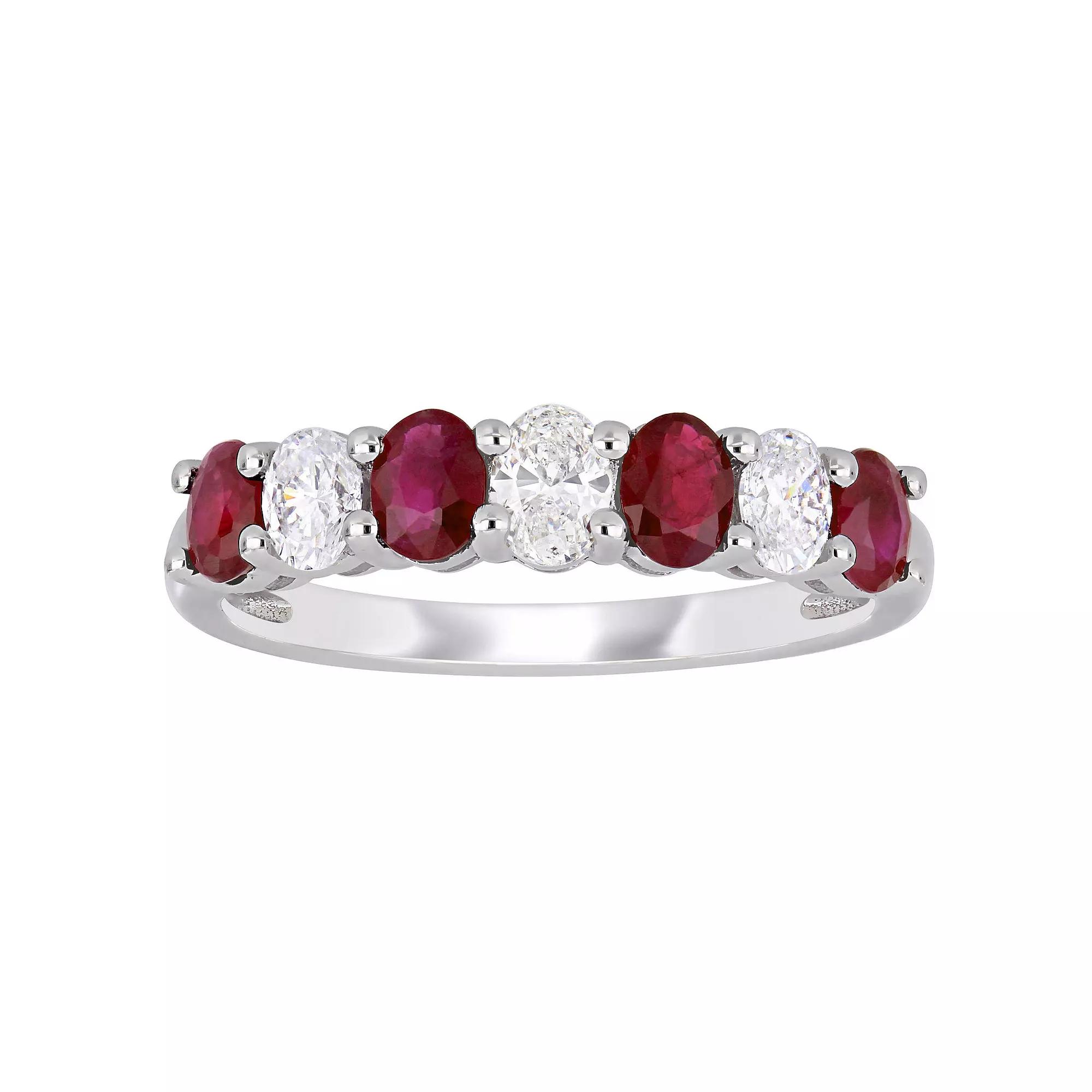 Stella Grace 14k White Gold Ruby & 1/2 Carat T.W. Diamond Semi-Eternity Ring, Women's,  Product Image