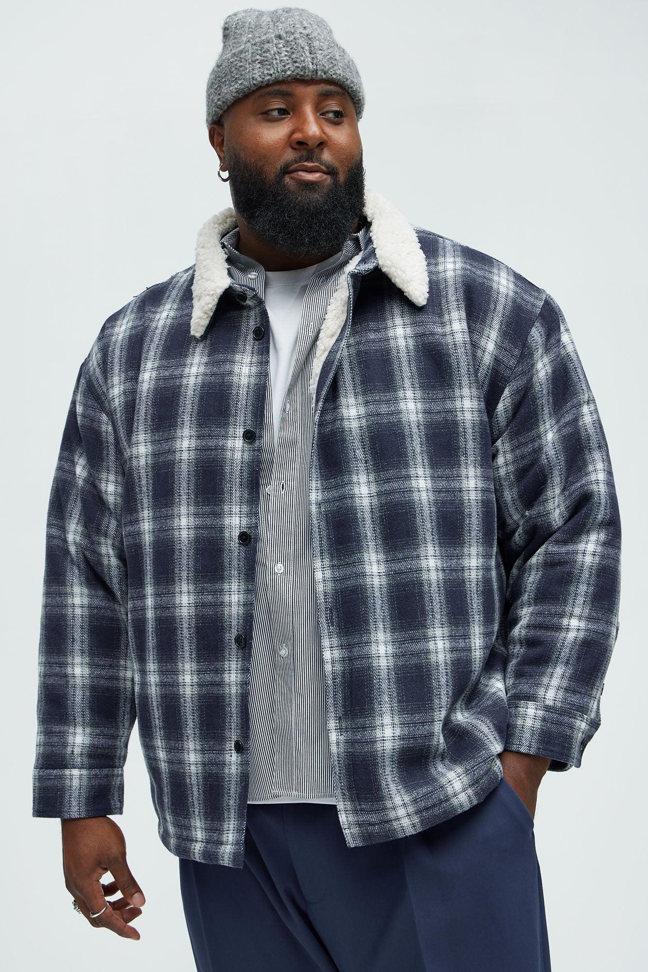 Sherpa Flannel Shacket - Blue/combo Male Product Image