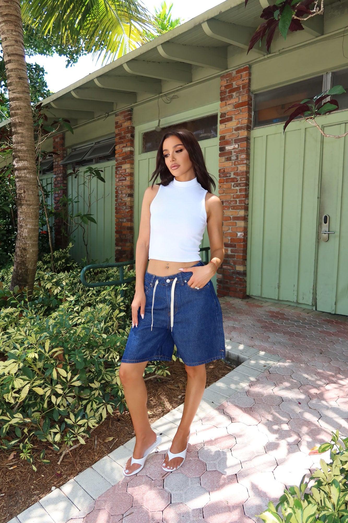 Ebb And Flow Drapey Denim Shorts - Dark Wash Female Product Image