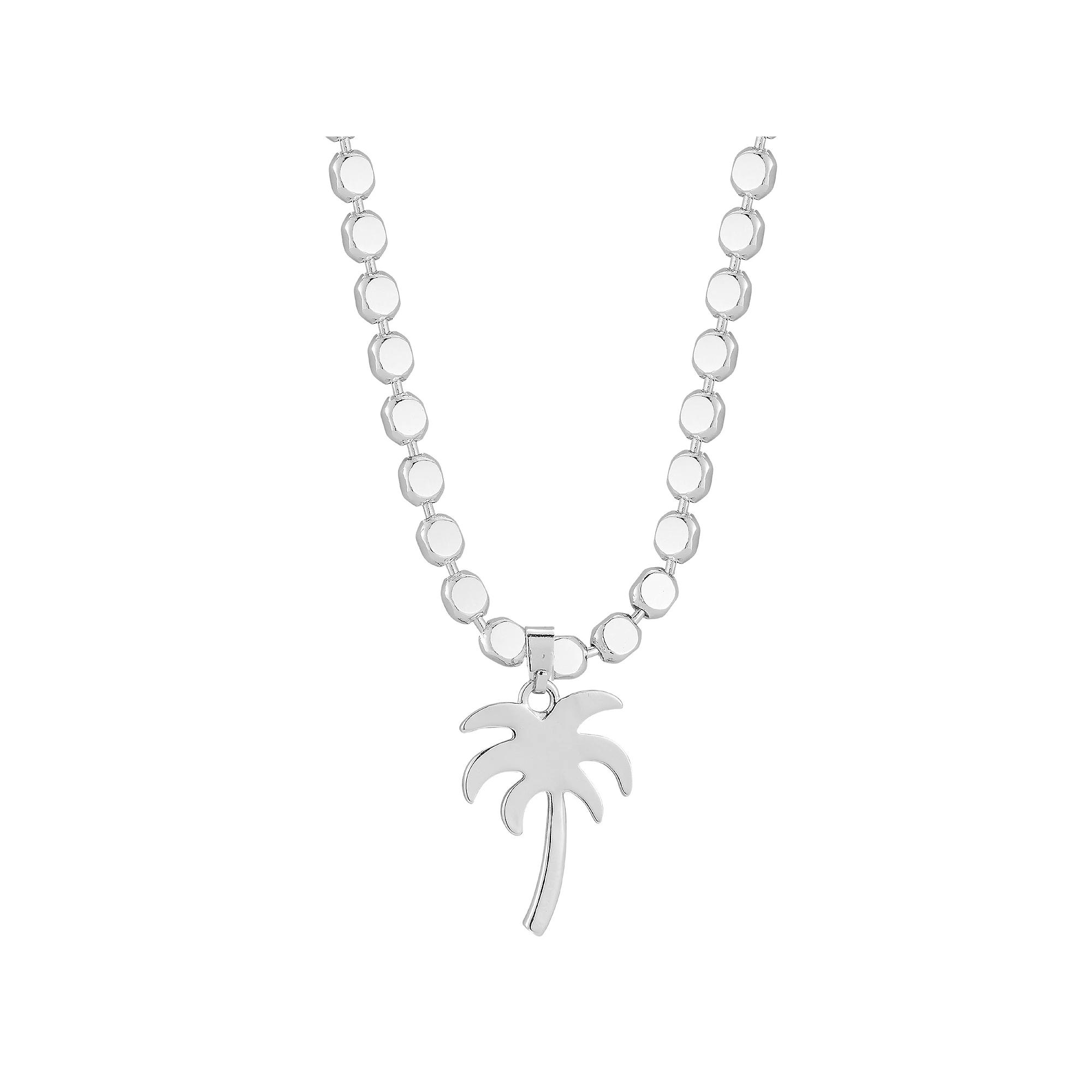 Palm Tree Pendant Necklace, Women's, Size: 17", Silver Tone Product Image