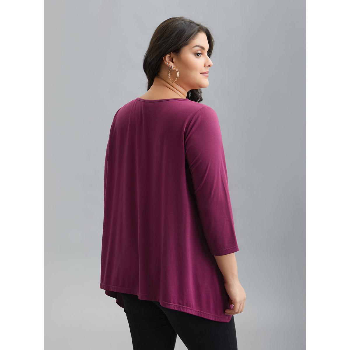 Plus Size Crossover Neck-Tie Flared T-Shirt RedViolet Women Casual Asymmetrical V-neck Loose Everyday T-shirts BloomChic 12/L Product Image
