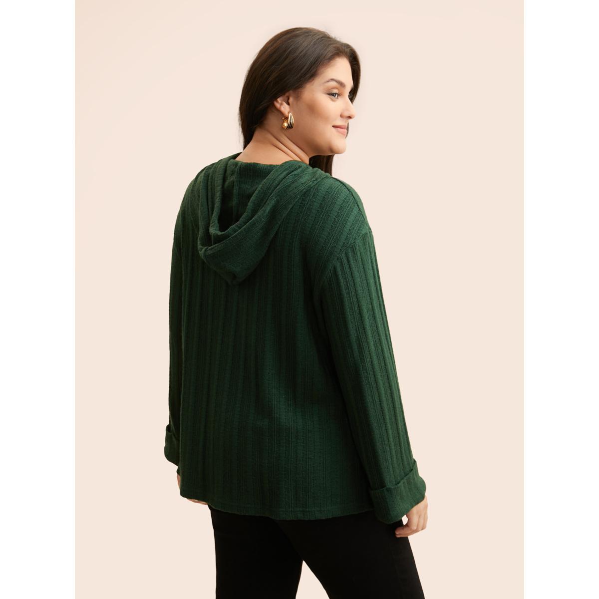 Plus Size Supersoft Essentials Textured Hooded Roll Sleeve Sweatshirt Women DarkGreen Casual Texture Hooded Everyday Sweatshirts BloomChic 10/M Product Image