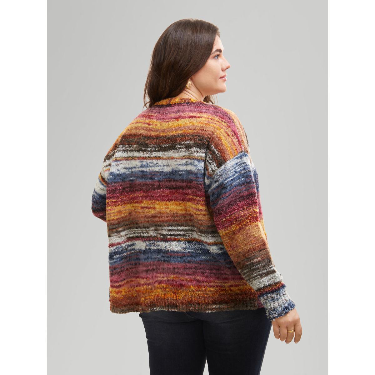 Plus Size Ombre Open Front Curved Hem Cardigan Multicolor Women Leisure Loose Long Sleeve Casual Cardigans BloomChic 12/L Product Image