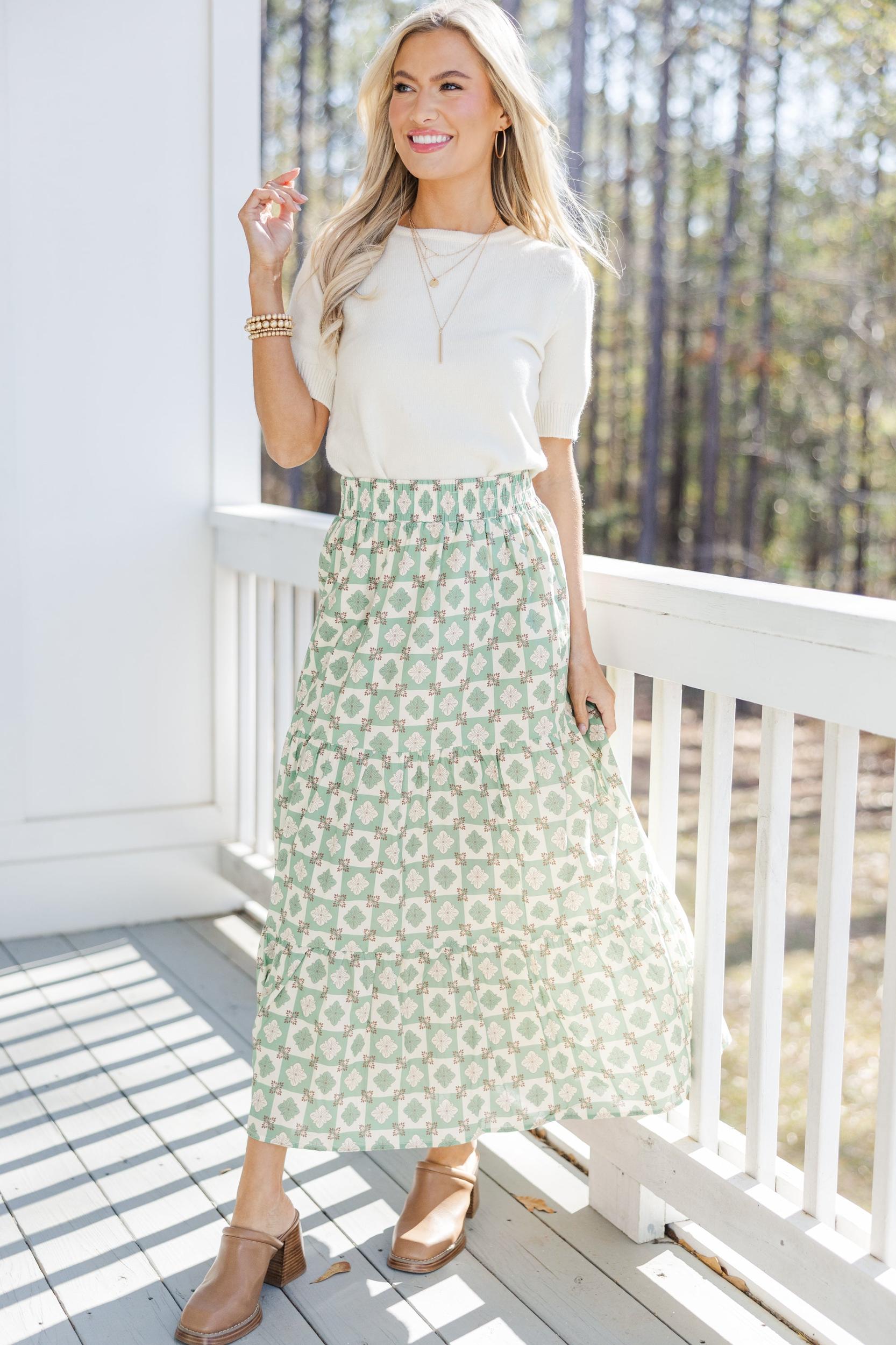 Wandering Way Olive Green Medallion Midi Skirt Female Product Image