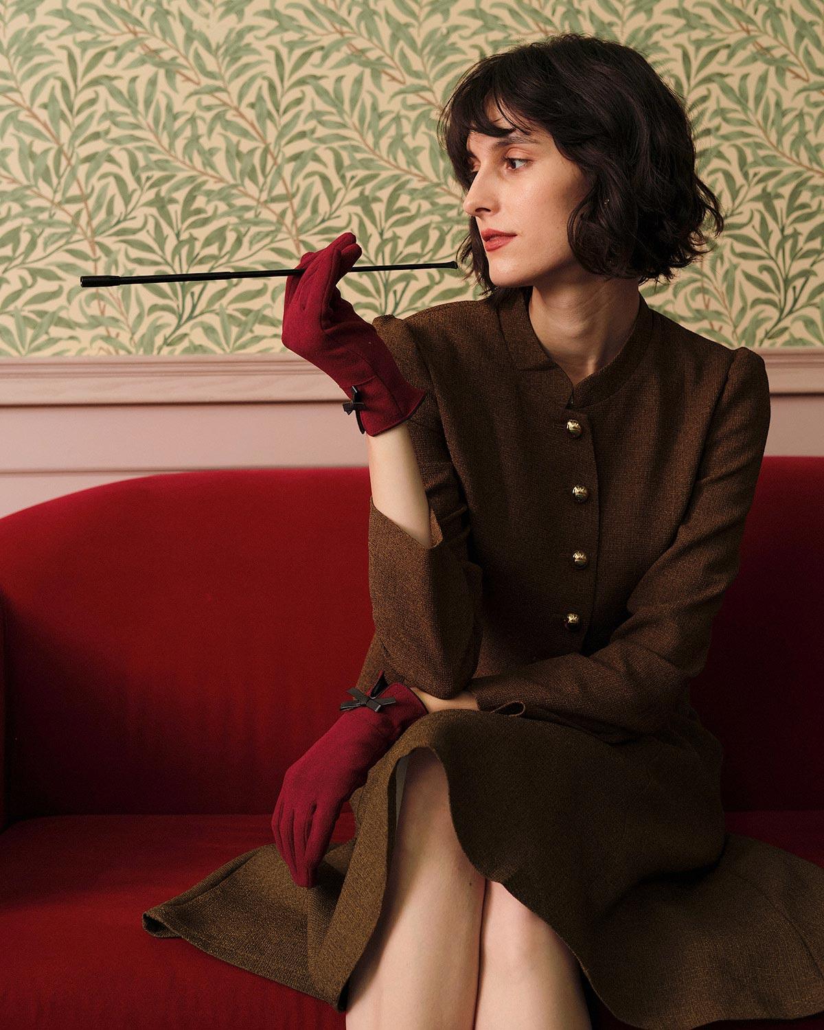 The Solid Retro Single-breasted Tweed Jacket Female Product Image