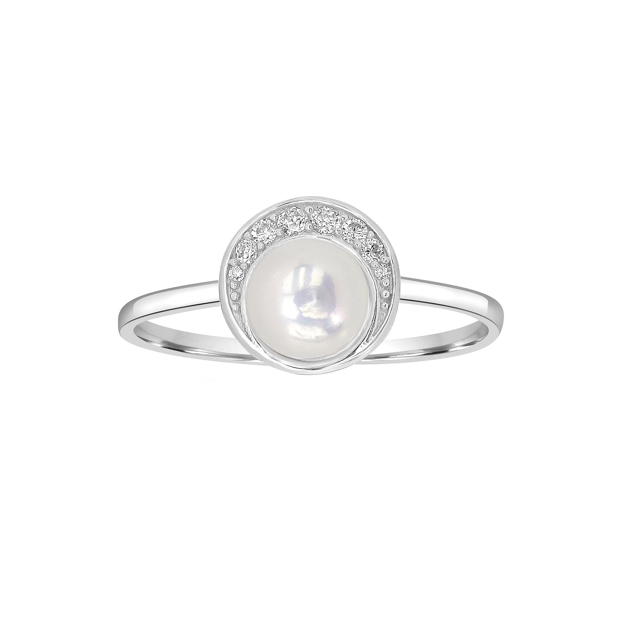 Gemistry Sterling Silver Freshwater Cultured Pearl & Cubic Zirconia Round Border Ring, Women's, Size: 6 Product Image