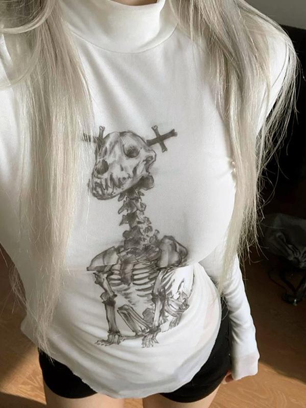 Skull Print Mesh Panels Long Sleeve Product Image