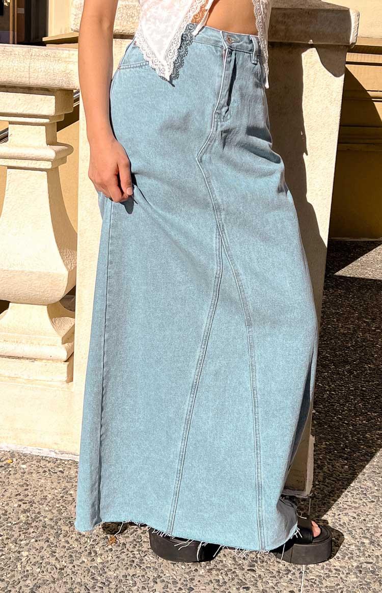 Montie Light Wash Denim Maxi Skirt Product Image
