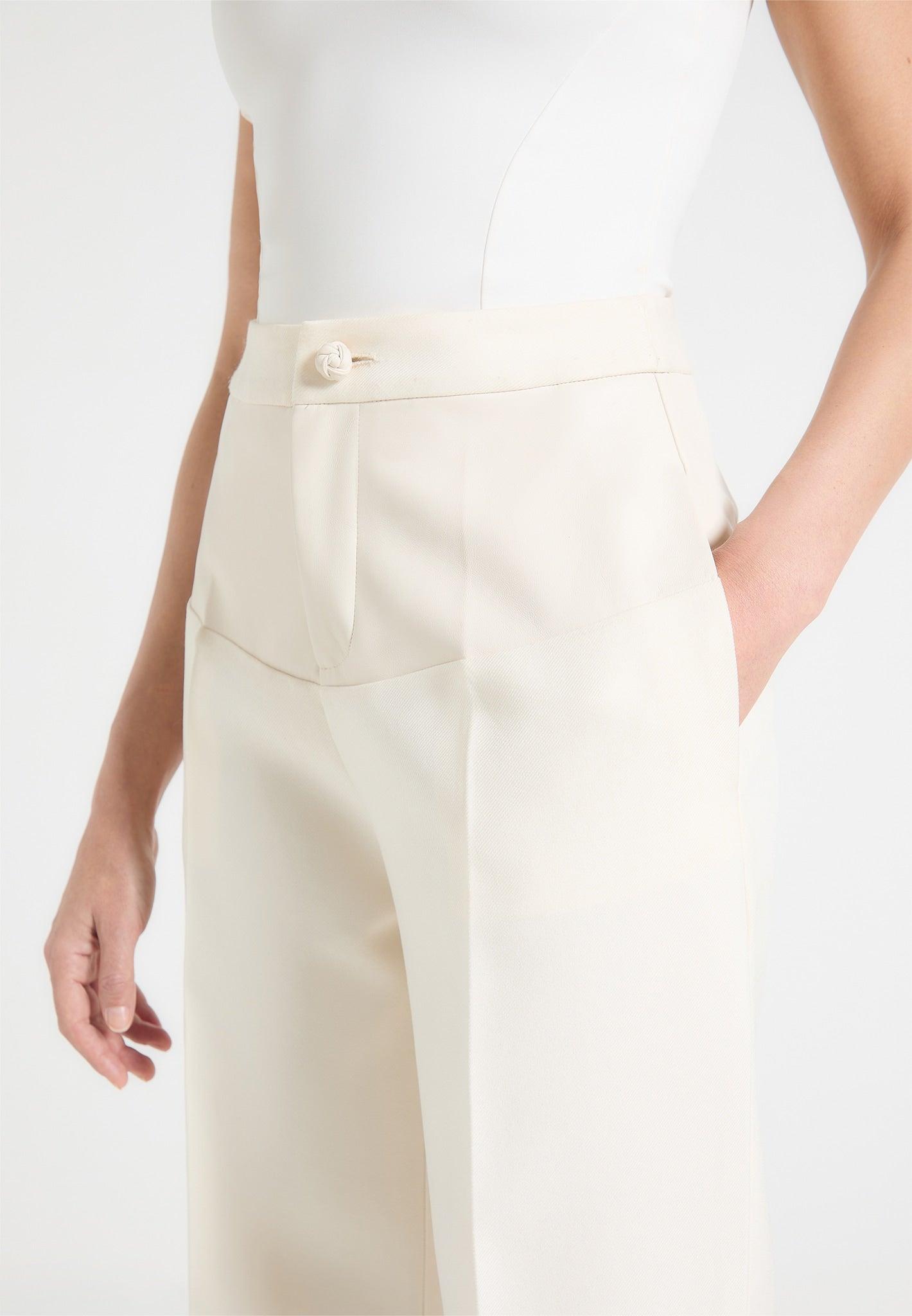 Blanche - Leather Panel Tailored Trousers - Cream Female Product Image