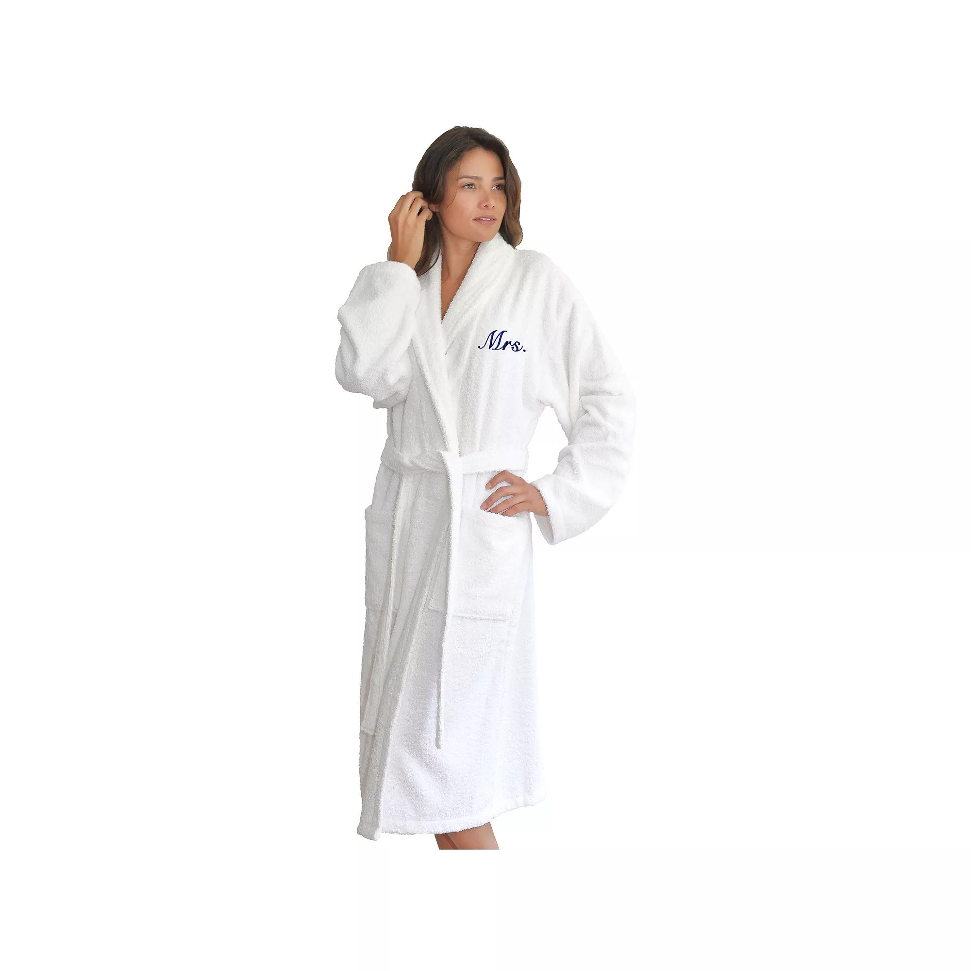 Linum Home Textiles ''Mrs.'' Terry Bathrobe, Women's, Size: Large/XL, White Blue Product Image
