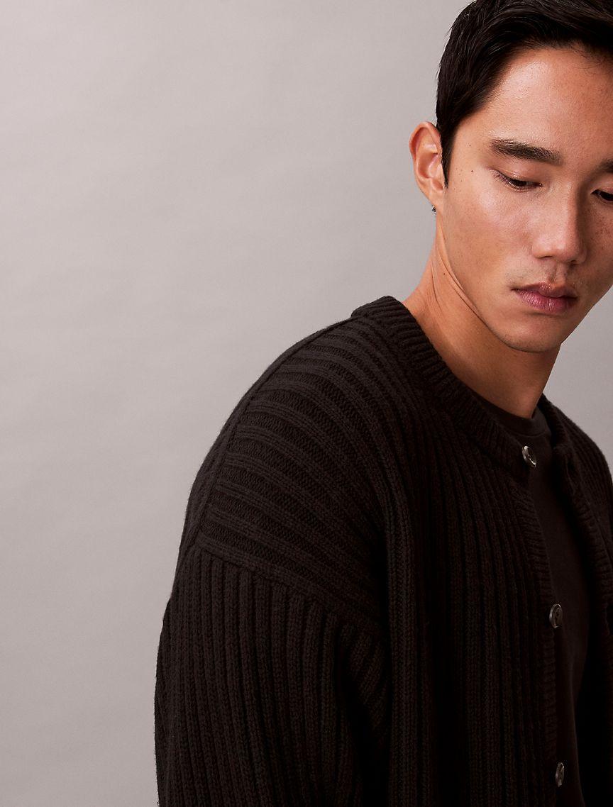 Cotton Blend Ribbed Cardigan Product Image