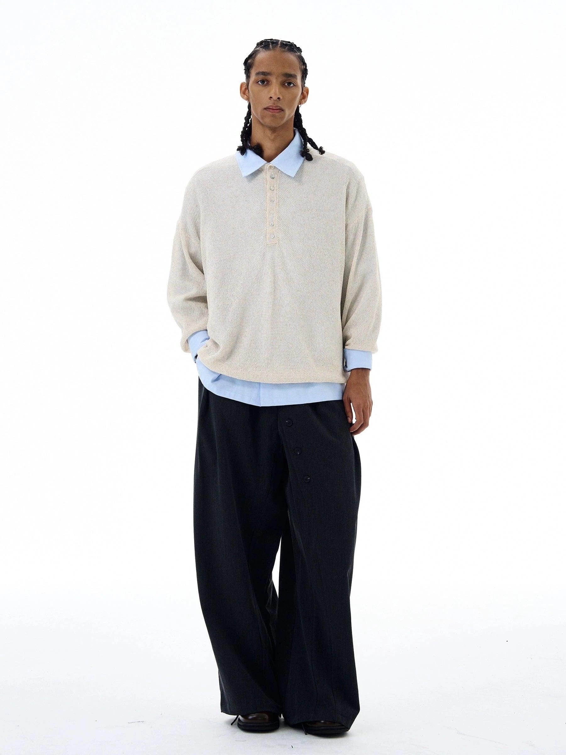 RT No. 19526 HOLLOW KNIT HALF BUTTON-UP SWEATER Product Image