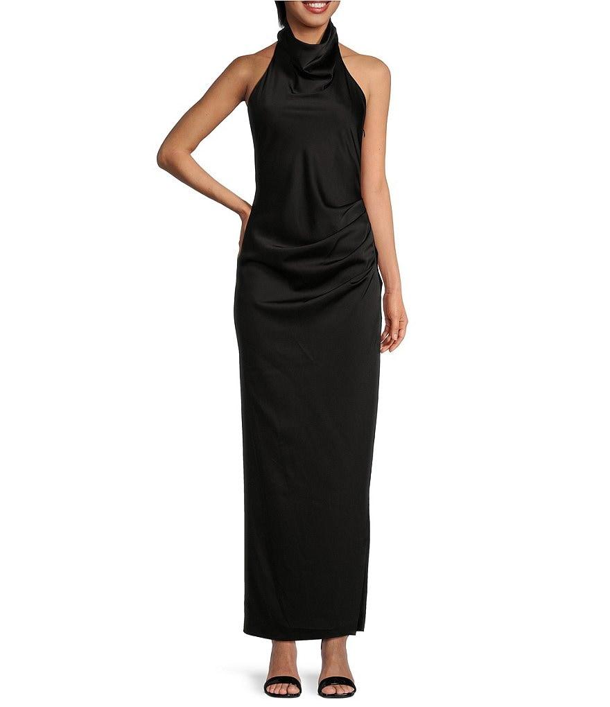 Gianni Bini Yelena Satin High Mock Neck Sleeveless Long Sheath Dress Product Image