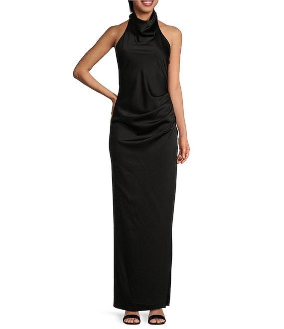 Gianni Bini Yelena Satin High Mock Neck Sleeveless Long Sheath Dress Product Image