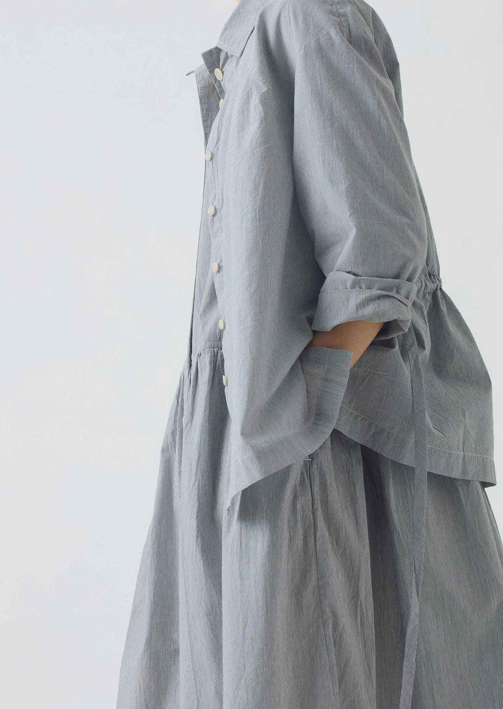 Fine Stripe Cotton Tie Shirt | Ecru/Slate Product Image