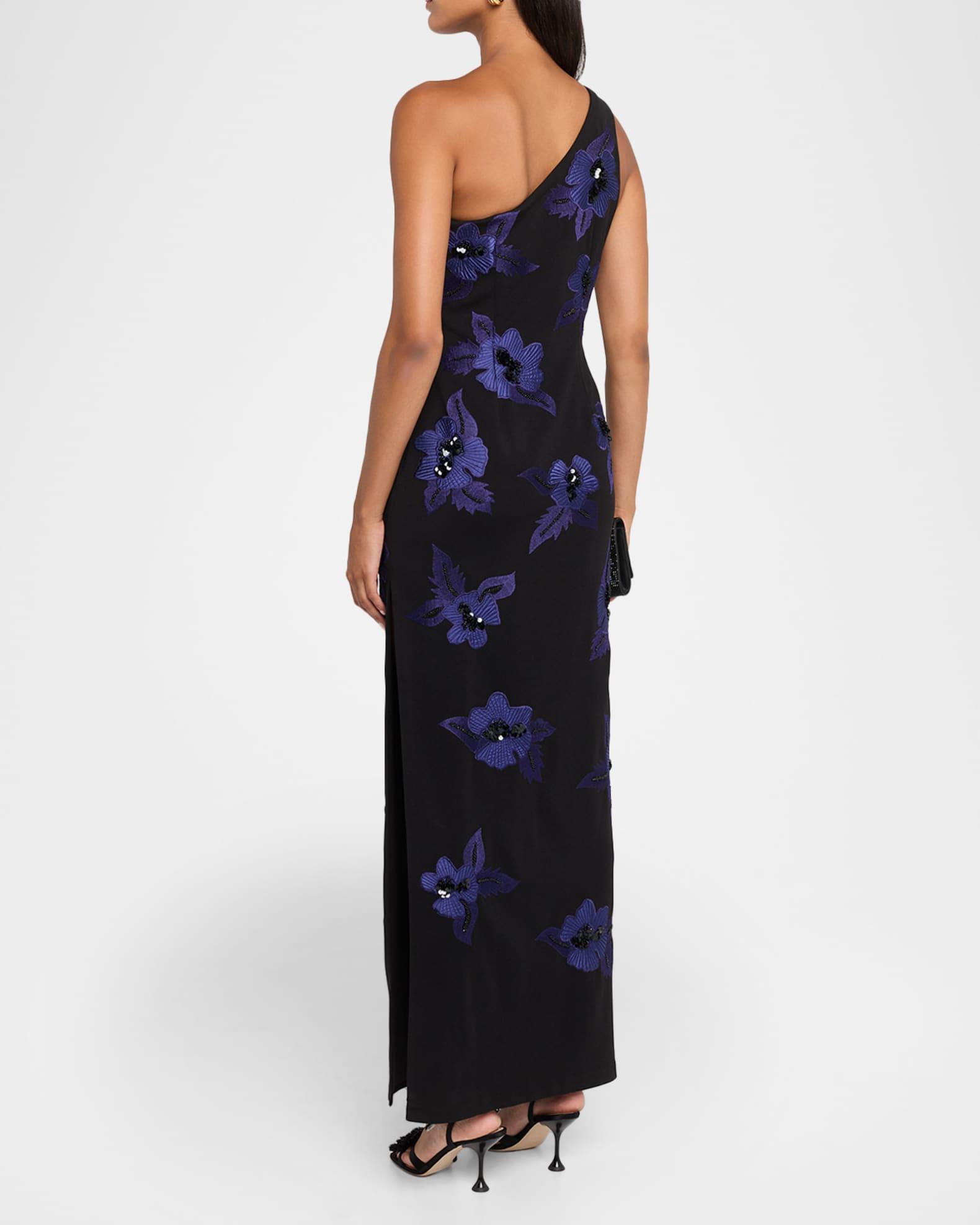 One-Shoulder Beaded Applique Column Gown Product Image