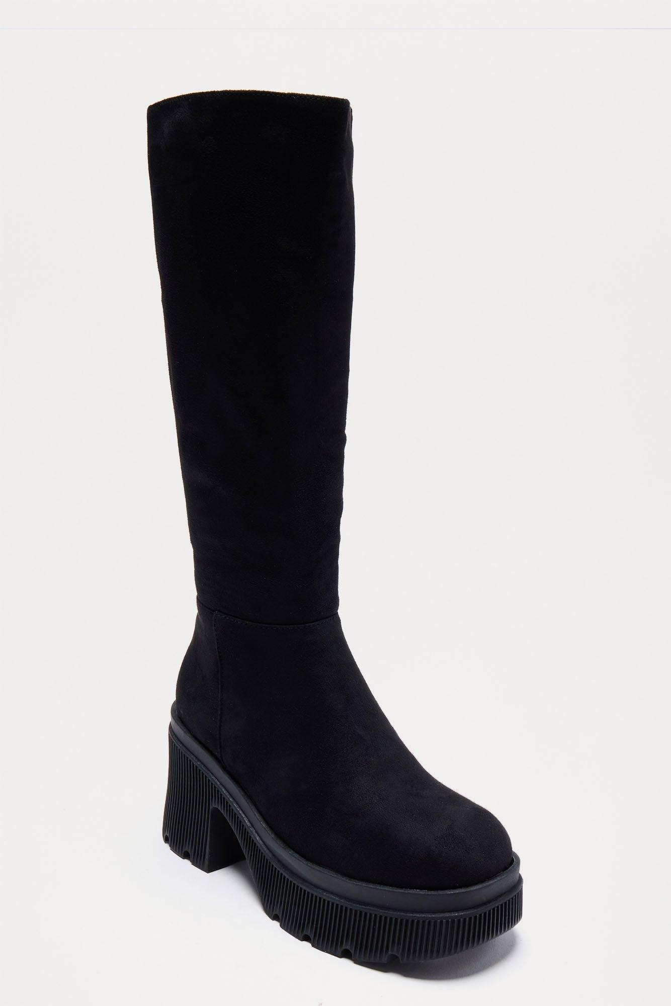 Attached Faux Suede Boots - Black Female Product Image