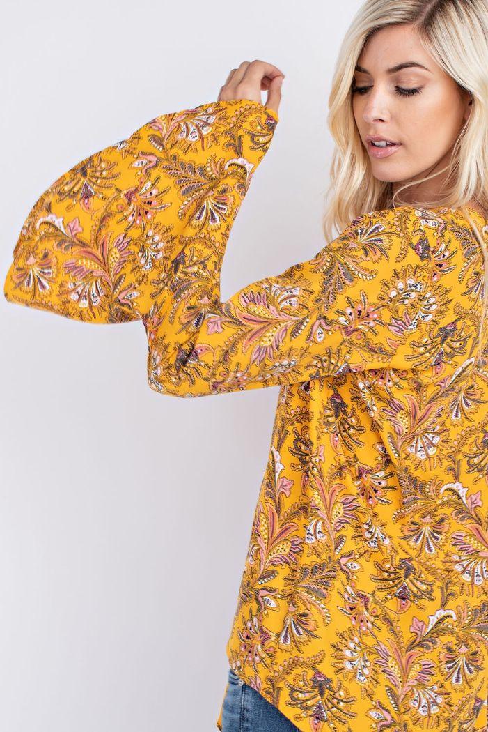 Golden yelolw w/floral front tie blouse Product Image