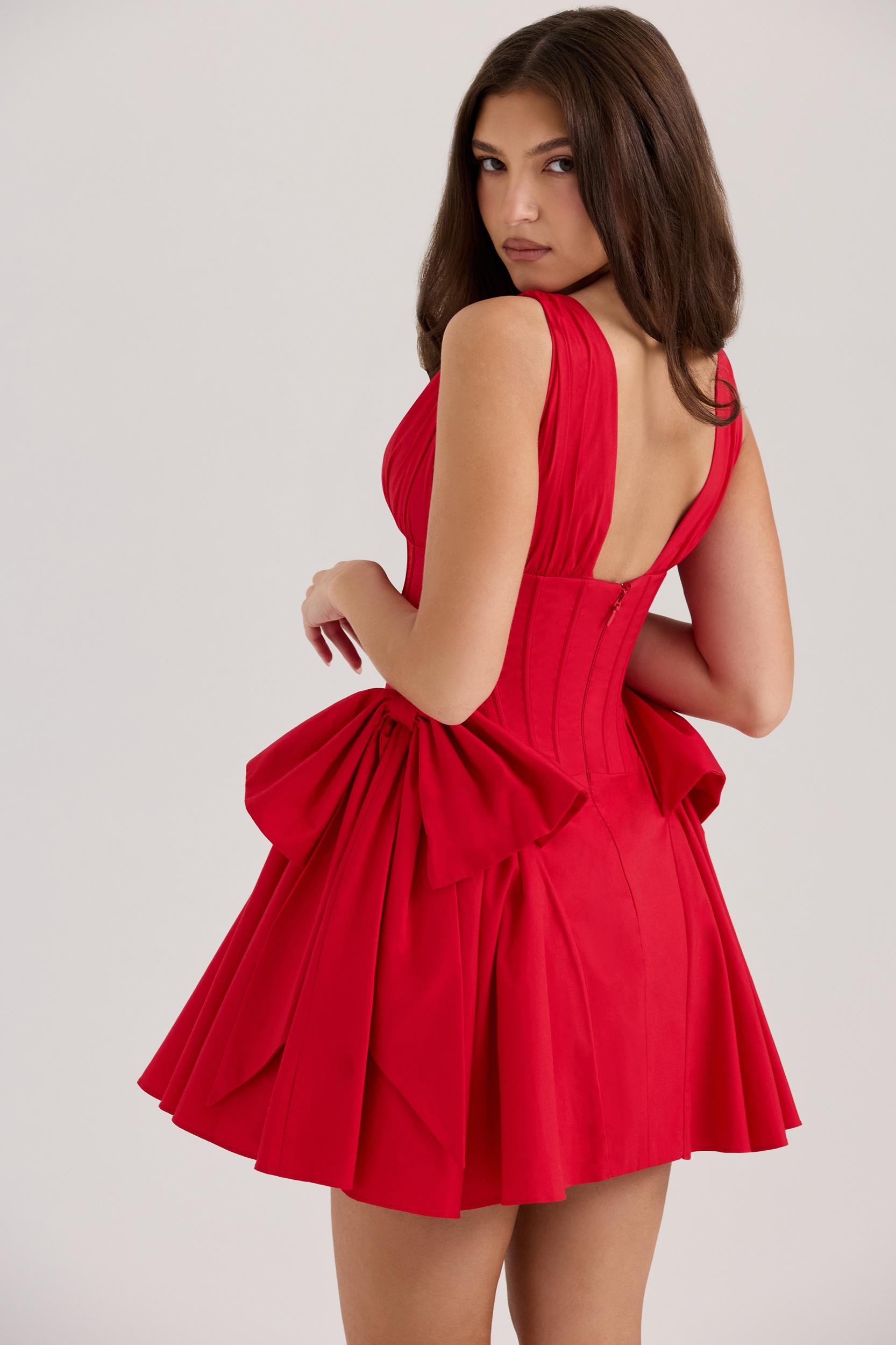 Amalia  red cotton bow mini dress Product Image