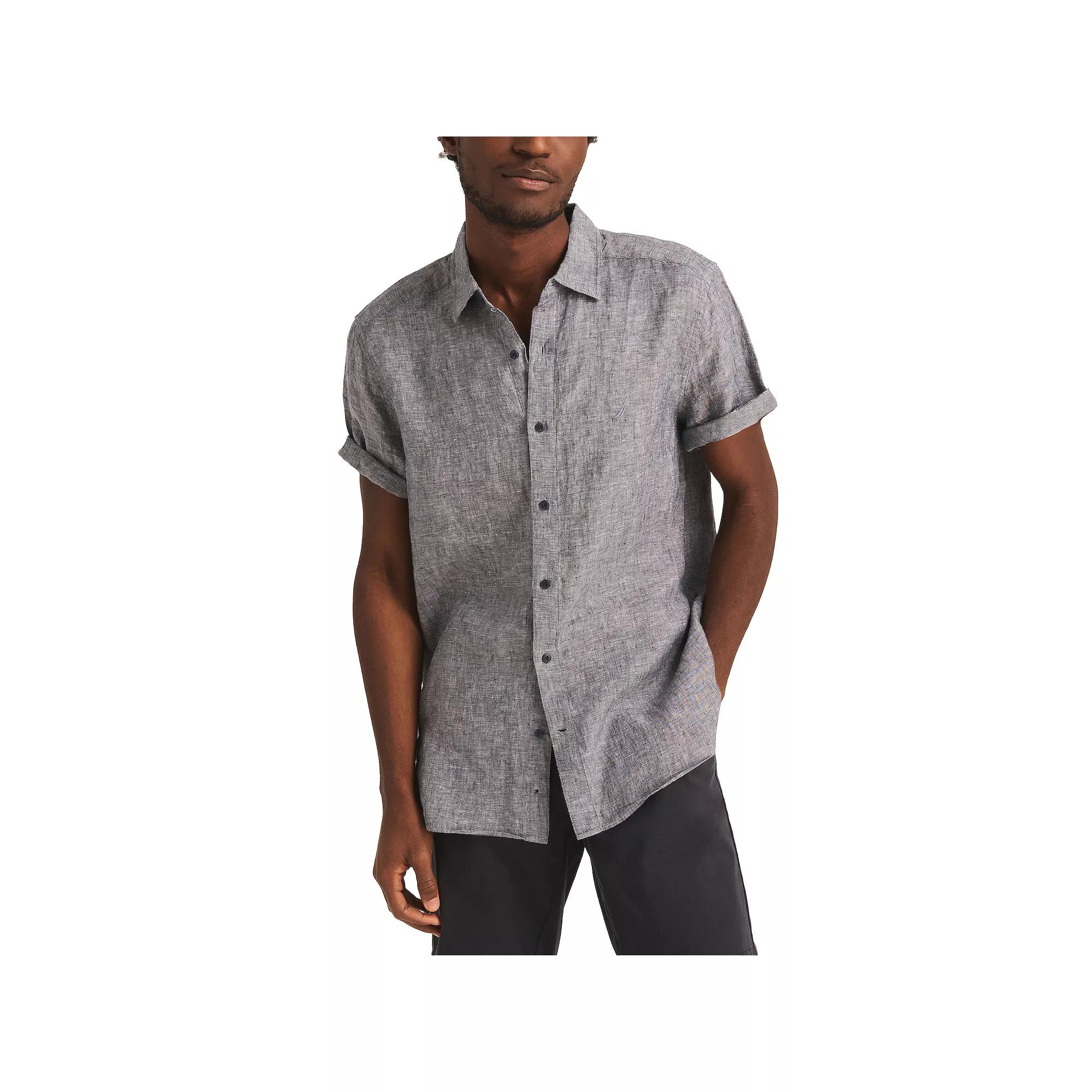 Men's Nautica Linen Short-Sleeve Shirt, Size: Large, Blue Product Image