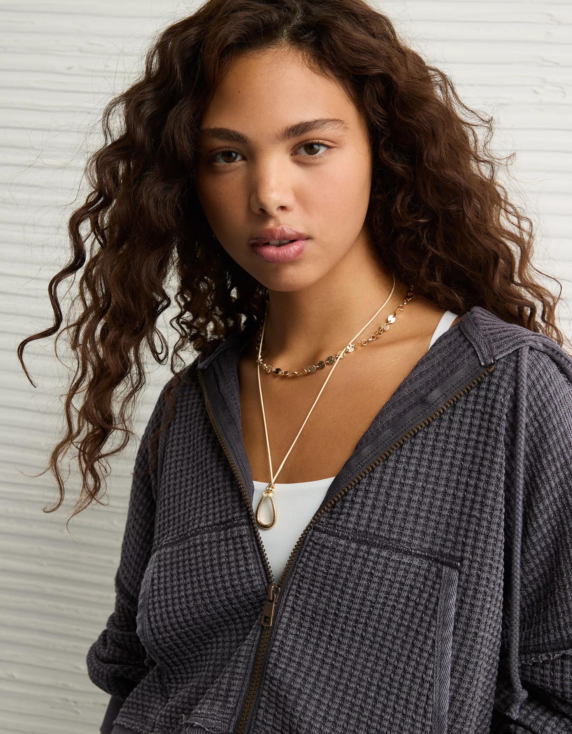 AE Cropped Waffle Zip-Up Hoodie Product Image