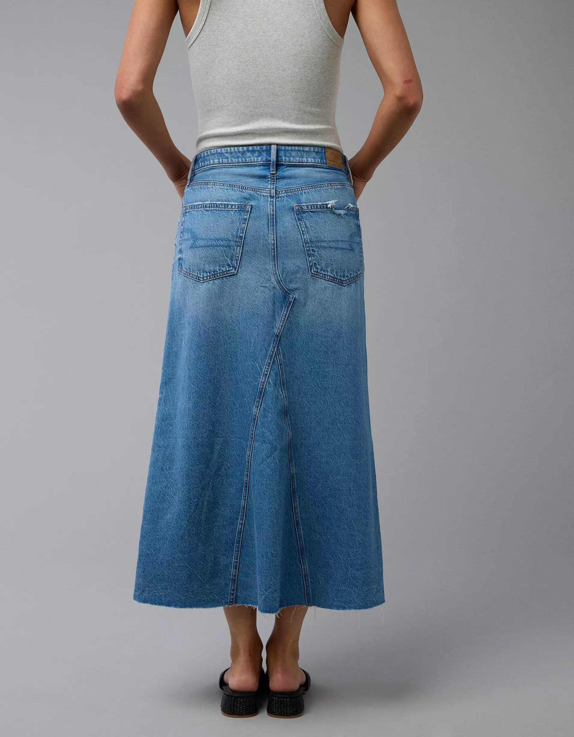 AE Low-Rise A-Line Denim Maxi Skirt Product Image